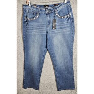 EARL Straight Leg Jeans Womens Size 18W Blue Rhinestone Bling Lace Embroidery